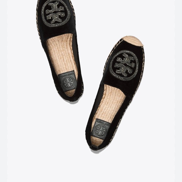 Tory Burch Velvet Chain Logo Espadrille Flats Size 6 NWOT - Picture 2 of 6